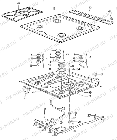 Взрыв-схема плиты (духовки) Electrolux CF665G - Схема узла H10 Hob